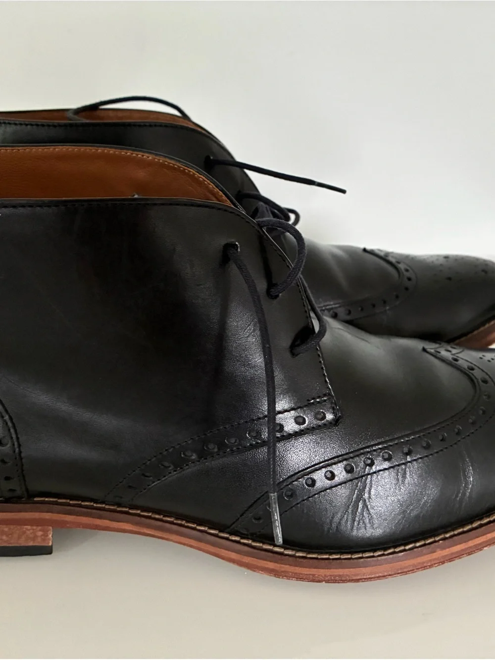 Johnston & Murphy Black Leather Wingtip Lace-Up Boots Size 13